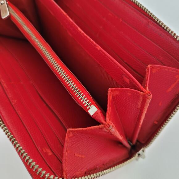 Coach Leather Wallet Solid Red Zip Around Large Clutch Crossgrain Leather Fair - Picture 5 of 15